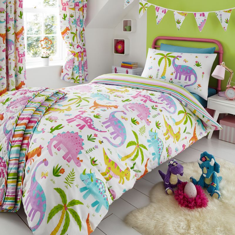 Girls Dinosaur Bedding Double Single With Duvet Happy Linen Company - Little Girl Curtains Dinosaur
